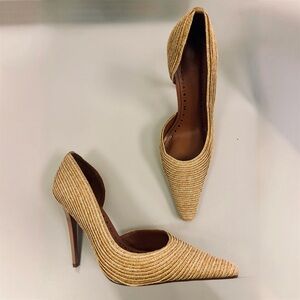 Steve Madden ELEGANT natural raffia pointed toe stiletto pump heels, women’s 6